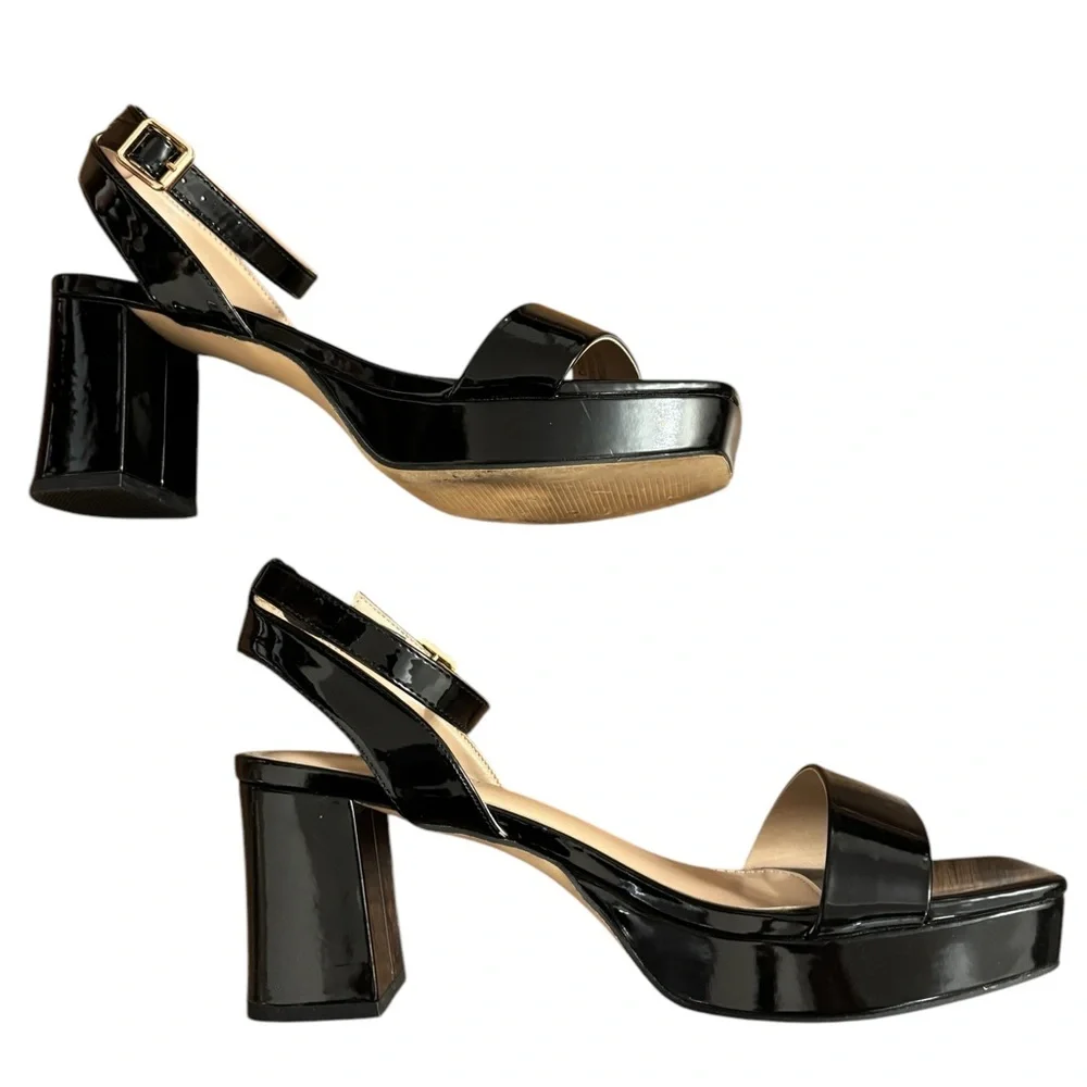 Rachel Zoe - Heeled Black Patent Leather Platform Sandals - Size 10M